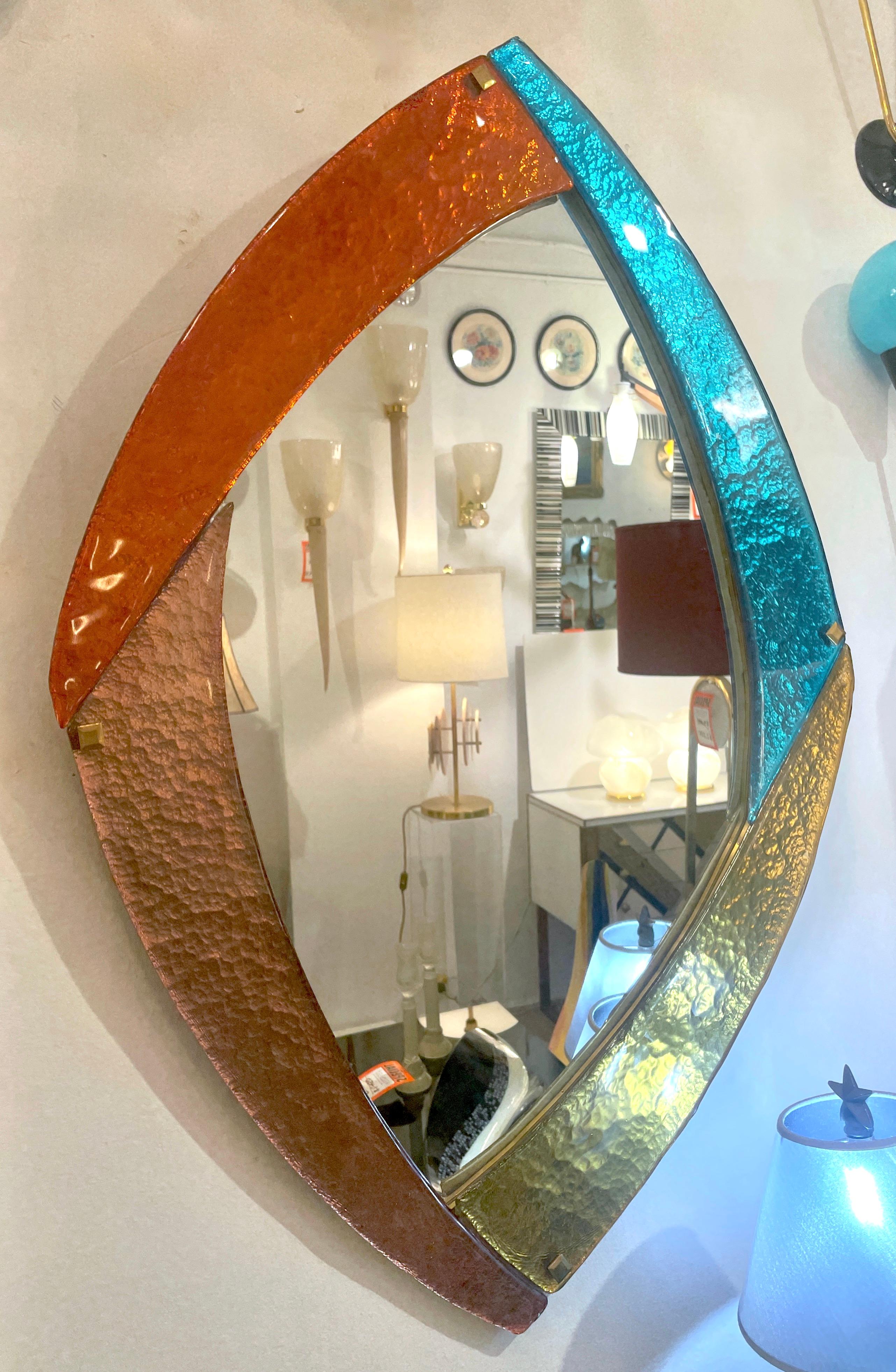 Specchio in vetro di Murano Bespoke Italian Memphis Design Oro Rosa Turchese Borgogna in vendita 4