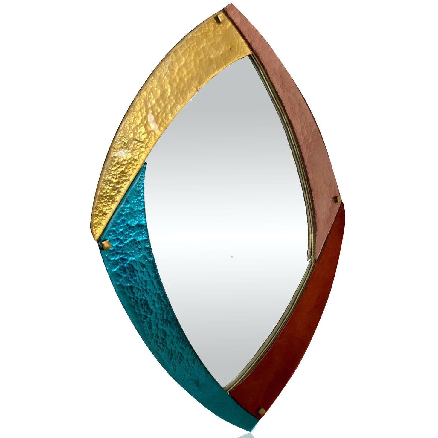 Contemporary Bespoke Italian Memphis Design Gold Pink Turquoise Burgundy Murano Glass Mirror For Sale