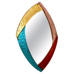 Miroir italien sur mesure Memphis Design or rose turquoise bourgogne en verre de Murano