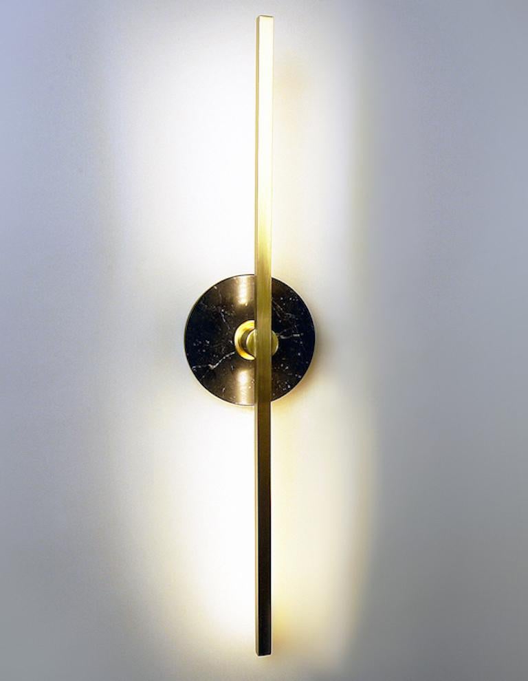 Bespoke Italian Minimalist Brown Marble Satin Brass Vertical / Horizontal Sconce For Sale 10