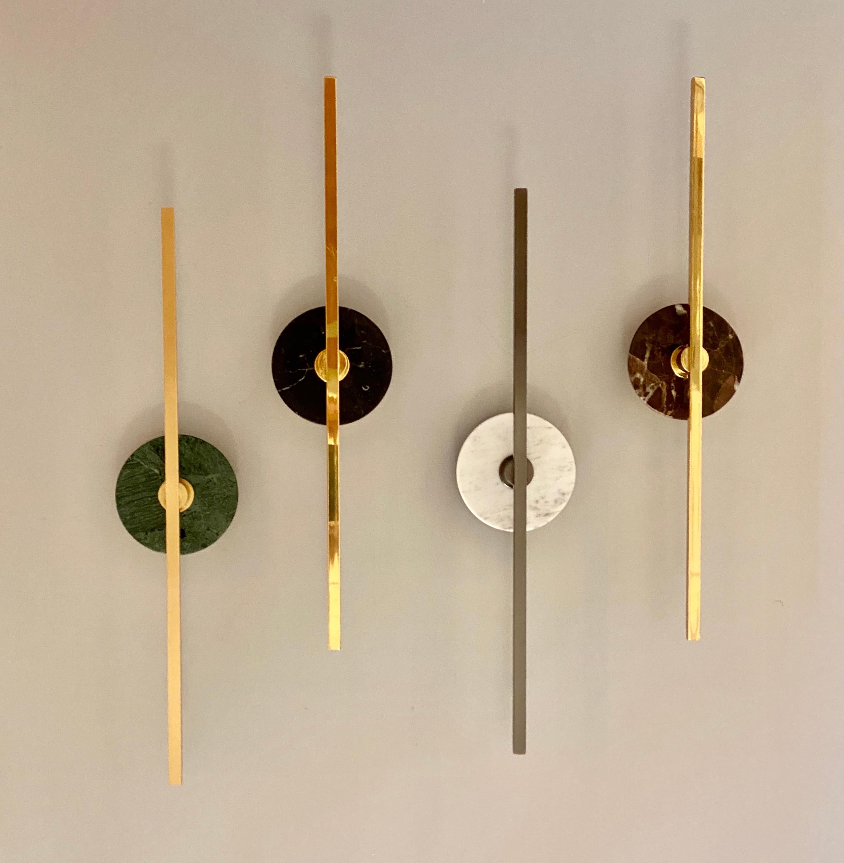 Bespoke Italian Minimalist Brown Marble Satin Brass Vertical / Horizontal Sconce In New Condition In New York, NY