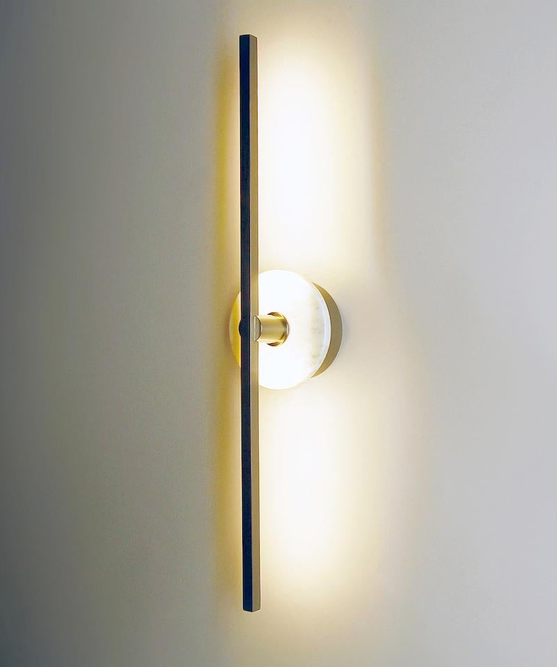 Bespoke Italian Minimalist Brown Marble Satin Brass Vertical / Horizontal Sconce 3