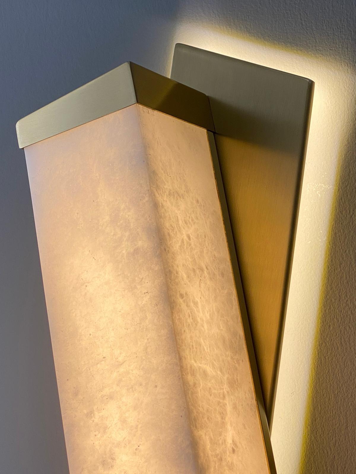 Bespoke Italian Minimalist Geometric Offset Alabaster & Light Bronze Wall Light 3