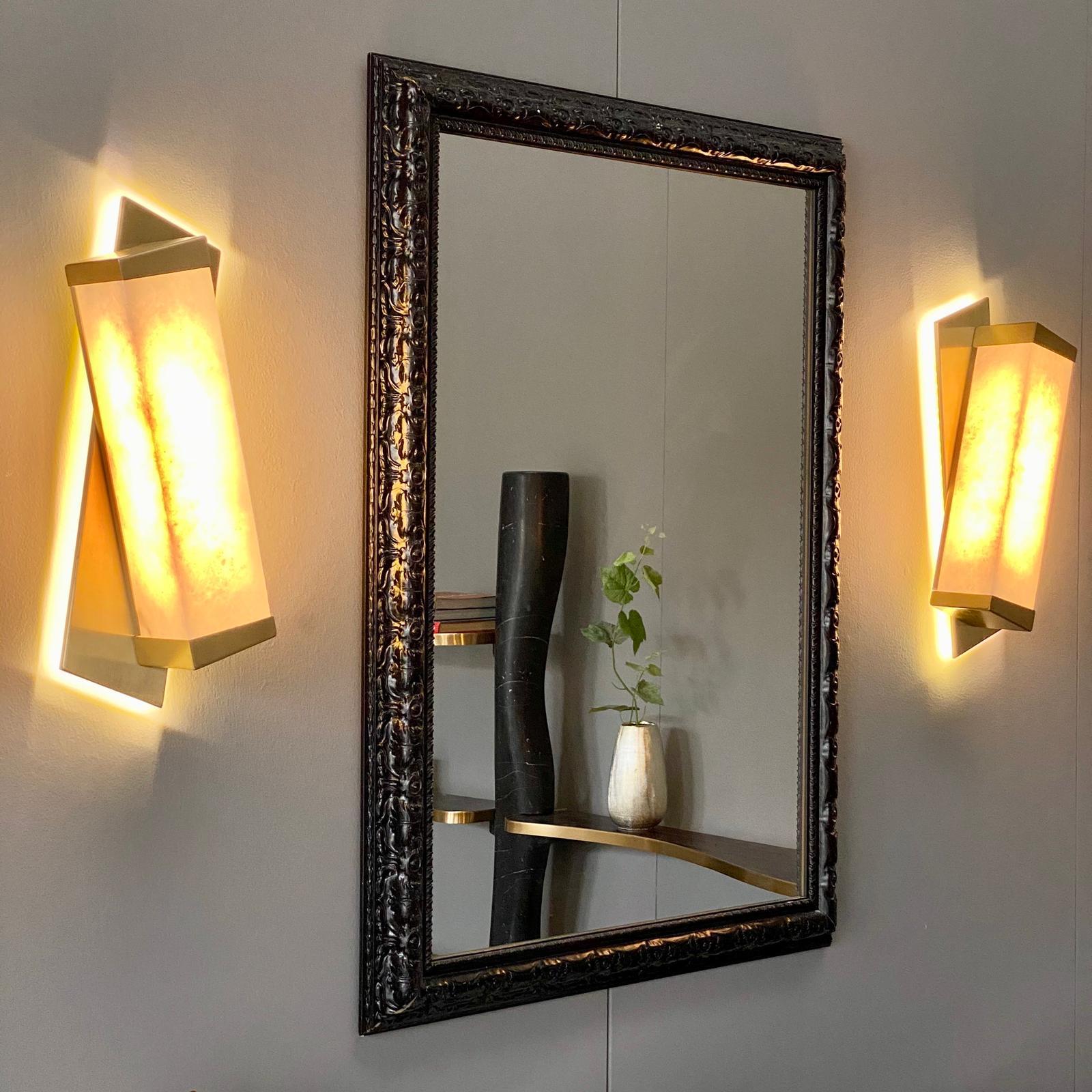 Bespoke Italian Minimalist Geometric Offset Alabaster & Light Bronze Wall Light 4