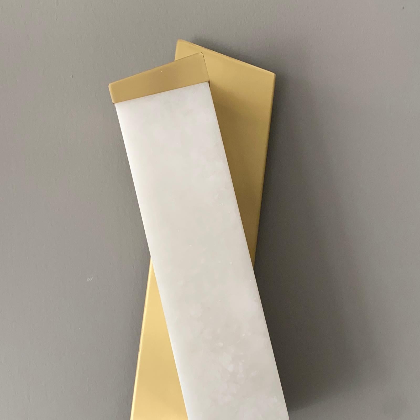 Contemporary Bespoke Italian Minimalist Geometric Offset Alabaster & Light Bronze Wall Light