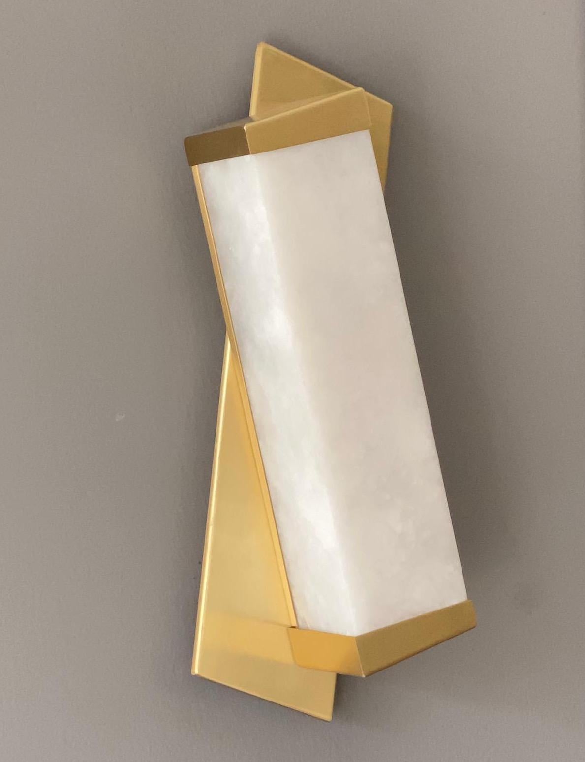 Bespoke Italian Minimalist Geometric Offset Alabaster & Light Bronze Wall Light 2