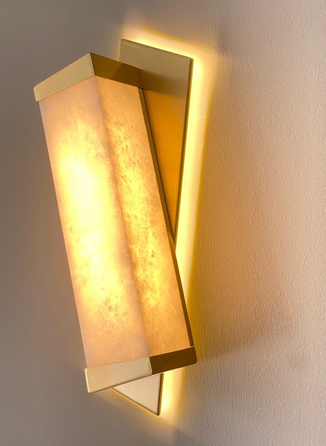 Bespoke Italian Minimalist Geometric Offset Alabaster & Light Bronze Wall Light 2