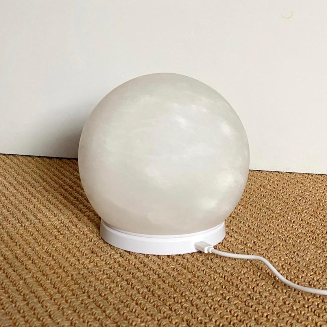 Bespoke Italian Minimalist White Alabaster Moon Wireless Round Table/Desk Lamp For Sale 5