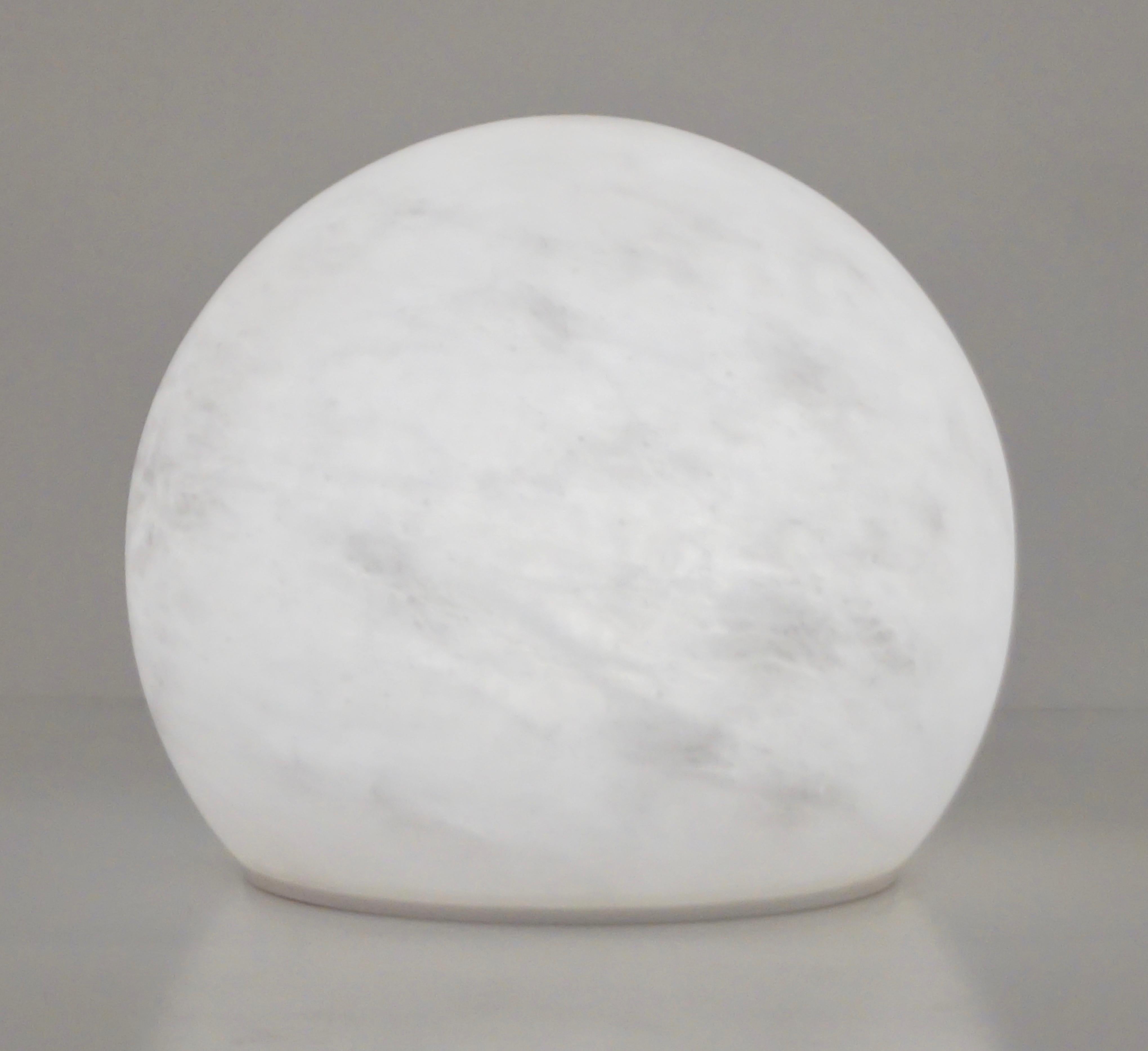 Bespoke Italian Minimalist White Alabaster Moon Wireless Round Table/Desk Lamp For Sale 7