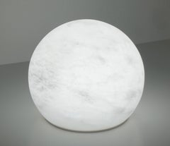 Bespoke Italian Minimalist White Alabaster Moon Wireless Round Table/Desk Lamp