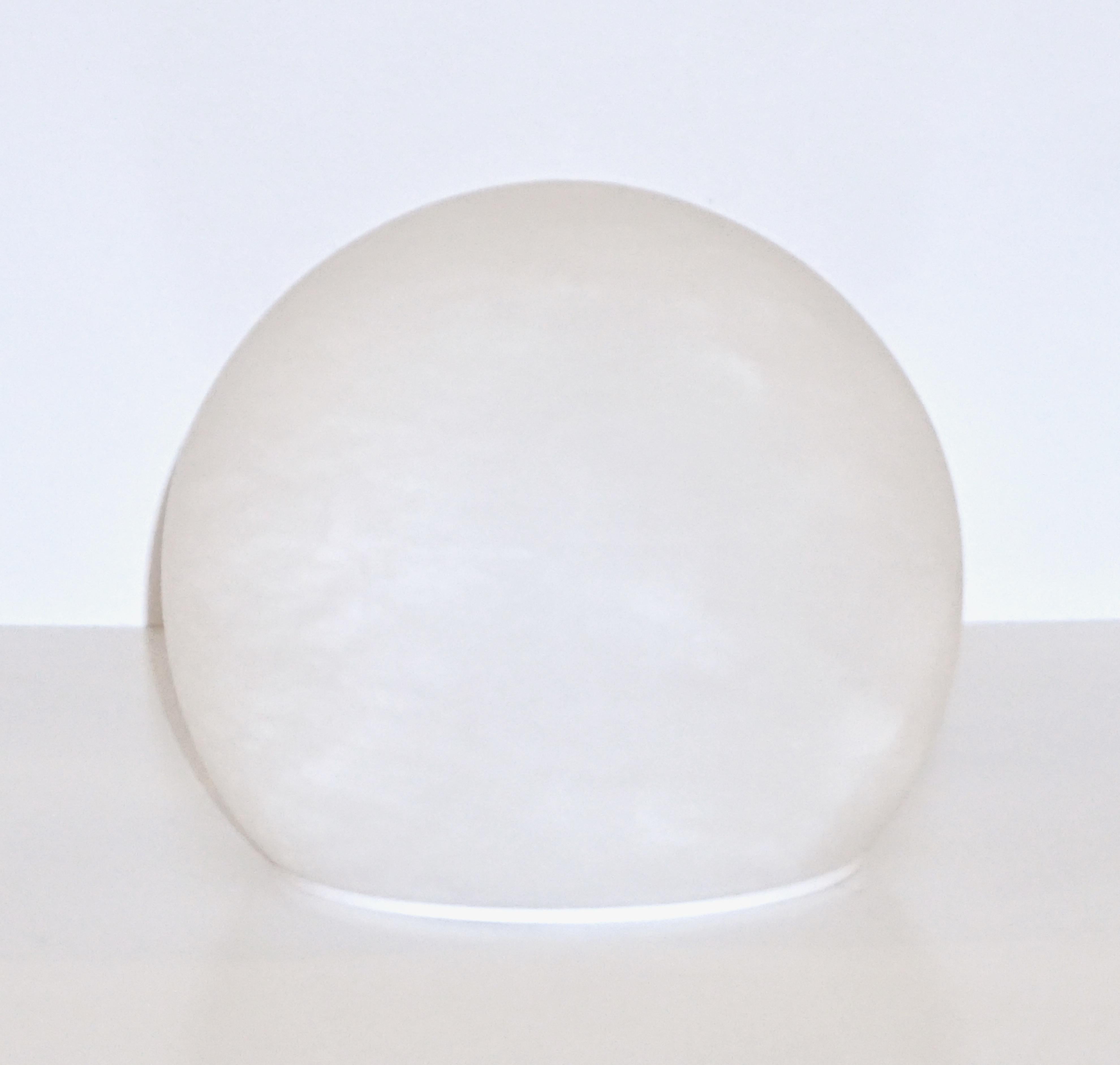 Organic Modern Bespoke Italian Minimalist White Alabaster Moon Wireless Round Table/Desk Lamp For Sale