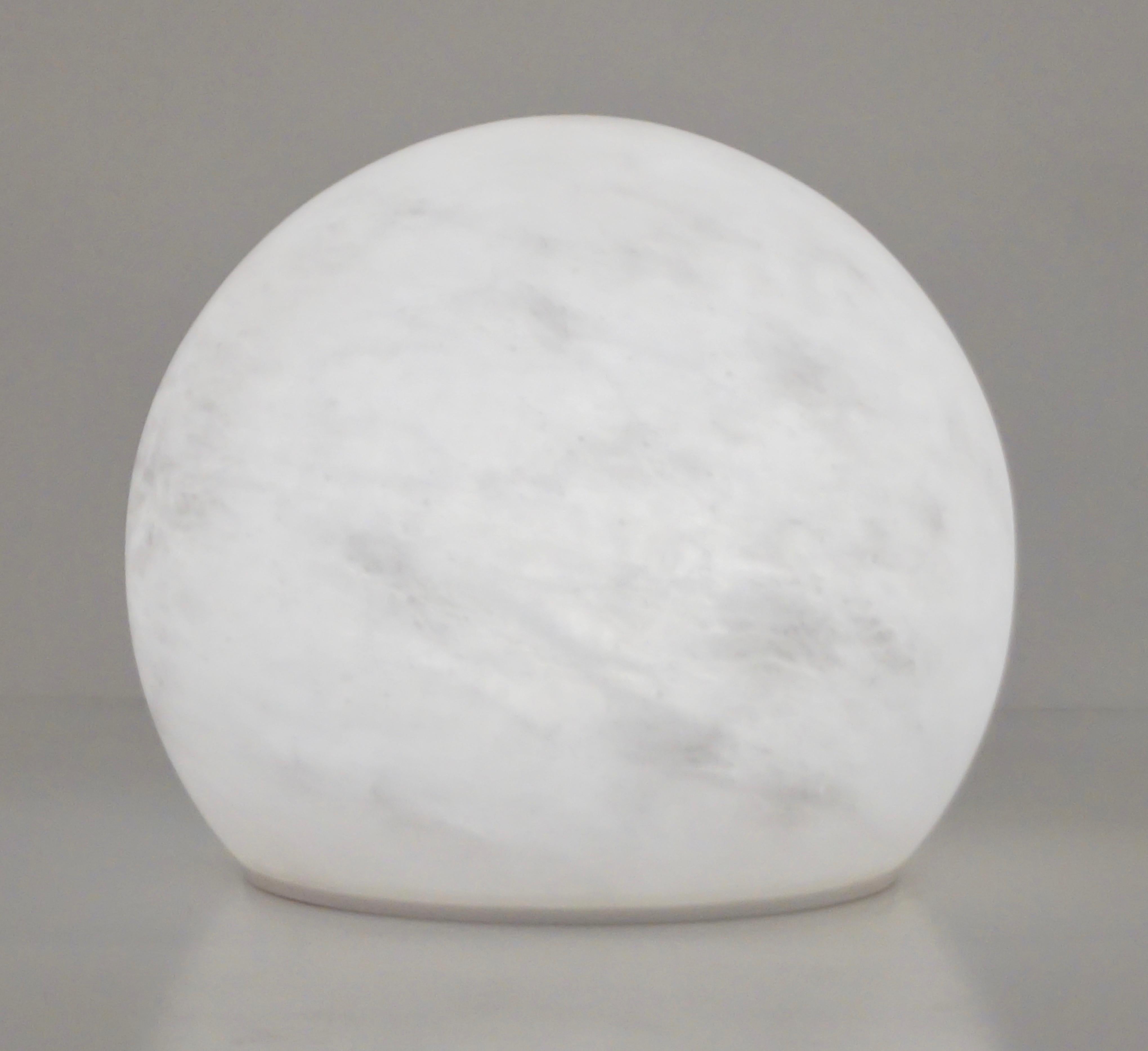Organic Modern Bespoke Italian Minimalist White Alabaster Moon Wireless Round Table/Desk Lamp For Sale