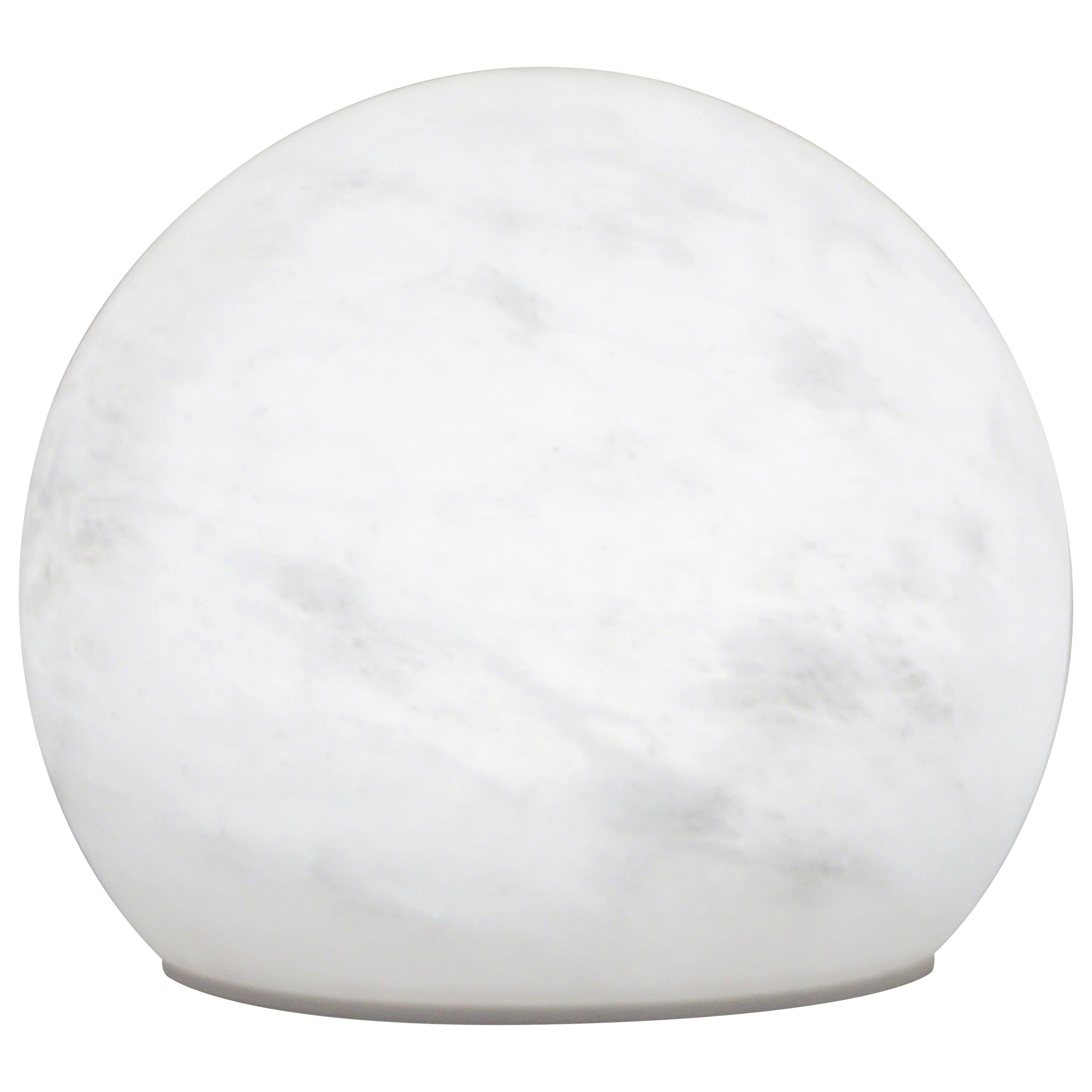 Bespoke Italian Minimalist White Alabaster Moon Wireless Round Table/Desk Lamp For Sale