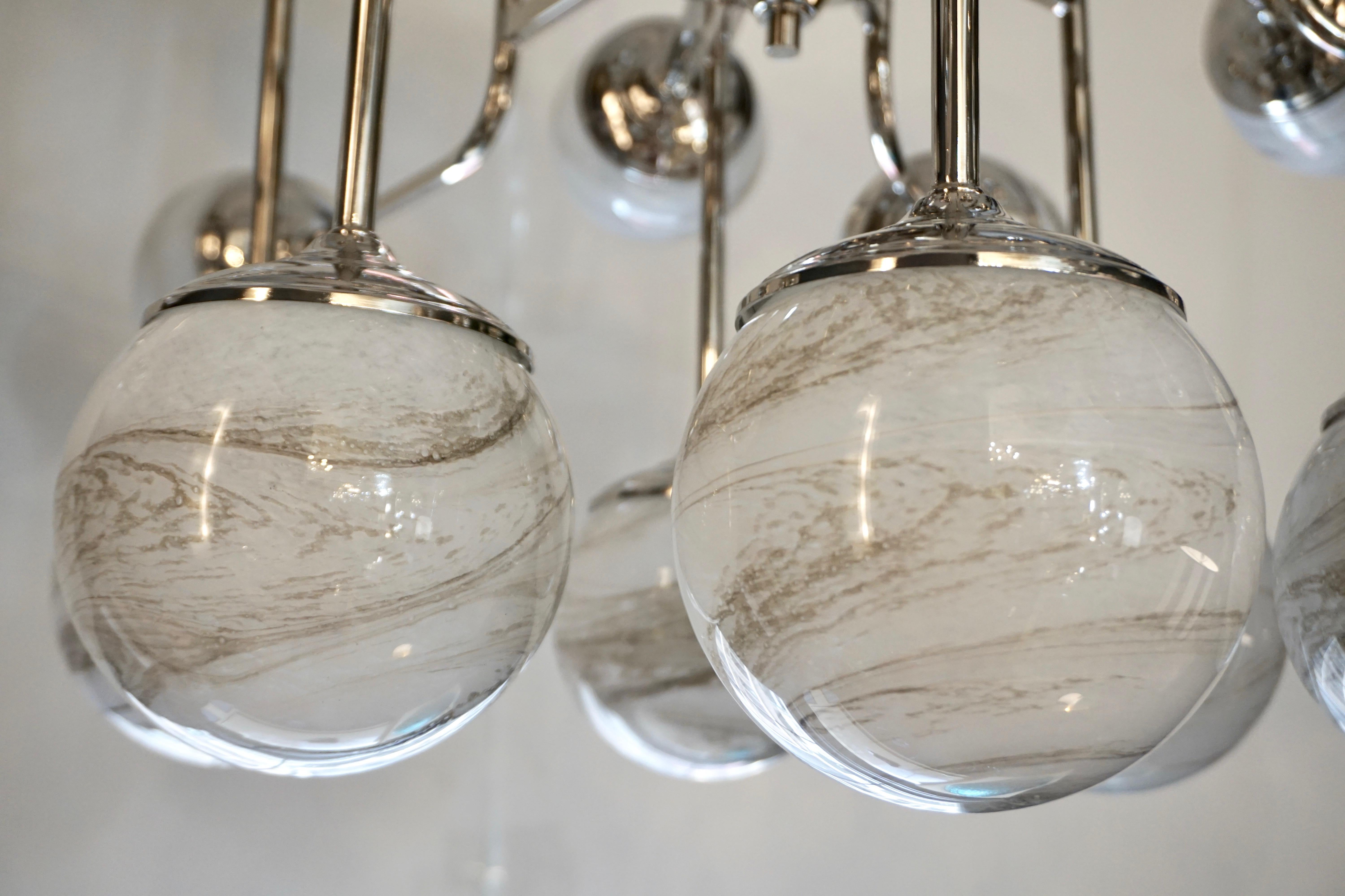 Bespoke Italian Modern 24-Light Alabaster Murano Glass Custom Nickel Chandelier For Sale 7