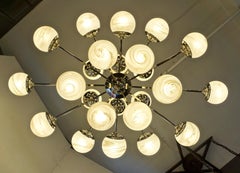 Bespoke Italian Modern 24-Light Alabaster Murano Glass Custom Nickel Chandelier