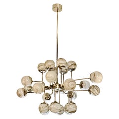 Bespoke Italian Modern 24-Light Alabaster Murano Glass Custom Nickel Chandelier