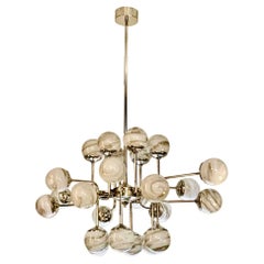 Bespoke Italian Modern 24-Light Alabaster Murano Glass Custom Nickel Chandelier