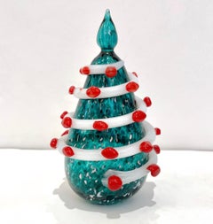 Bespoke Italian Modern Green Red Murano Swirl Glass Christmas Tree Sculpture