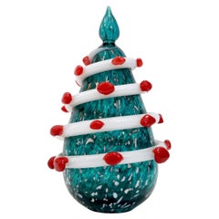 Bespoke Italian Modern Green Red Murano Swirl Glass Christmas Tree Sculpture