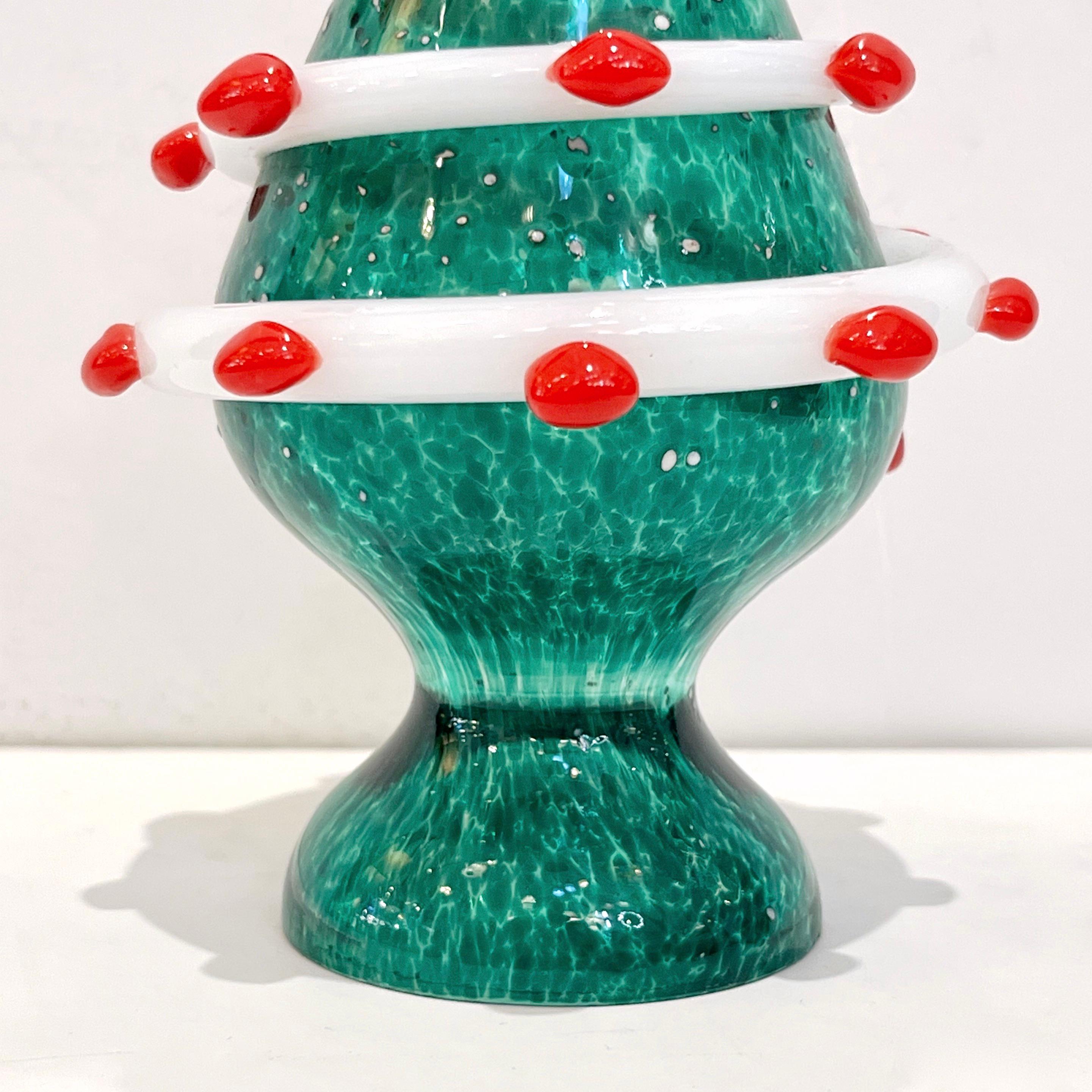 Bespoke Italian Modern Green White Murano Swirl Glass Christmas Tree Sculpture 3