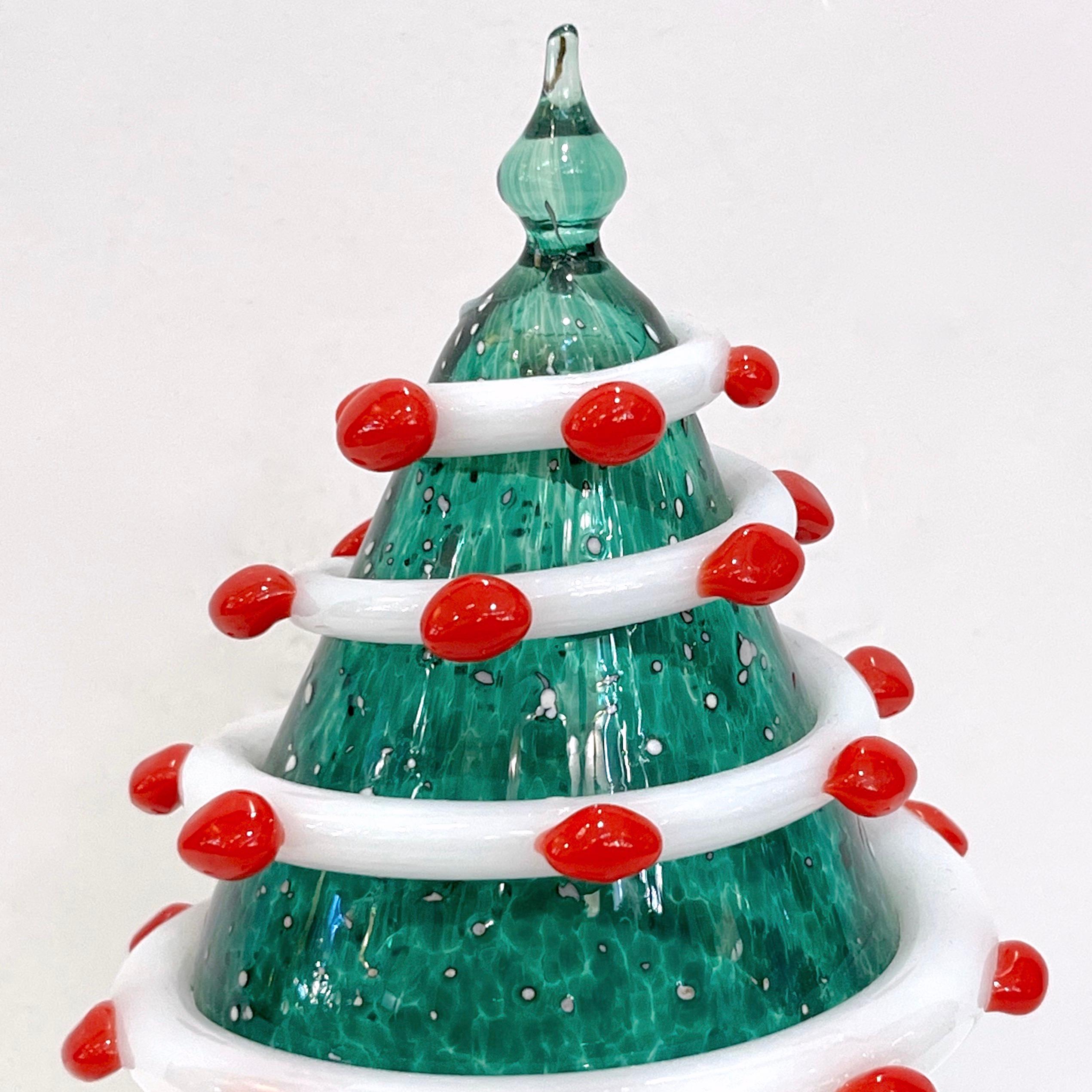 Organic Modern Bespoke Italian Modern Green White Murano Swirl Glass Christmas Tree Sculpture