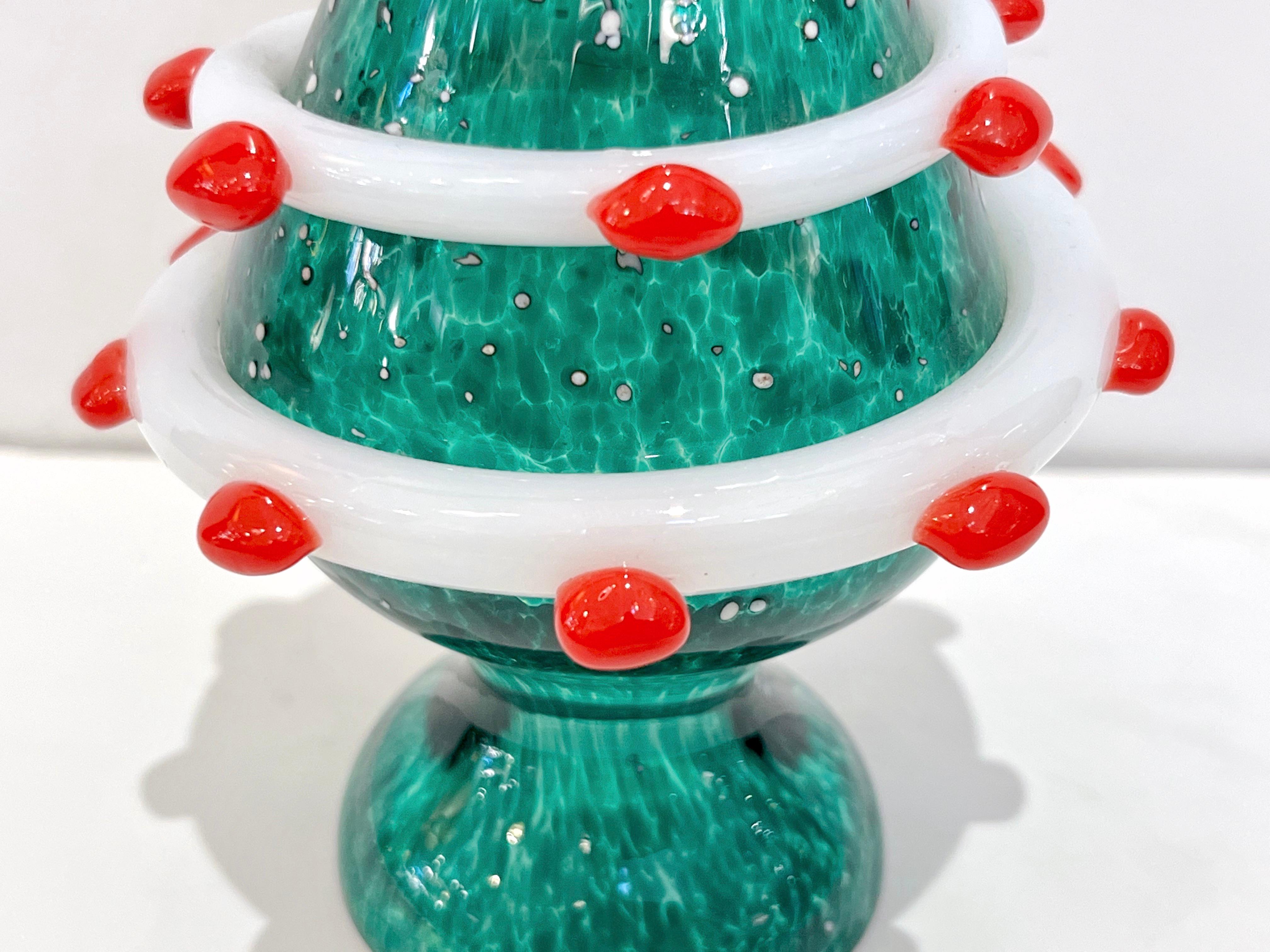 Hand-Crafted Bespoke Italian Modern Green White Murano Swirl Glass Christmas Tree Sculpture