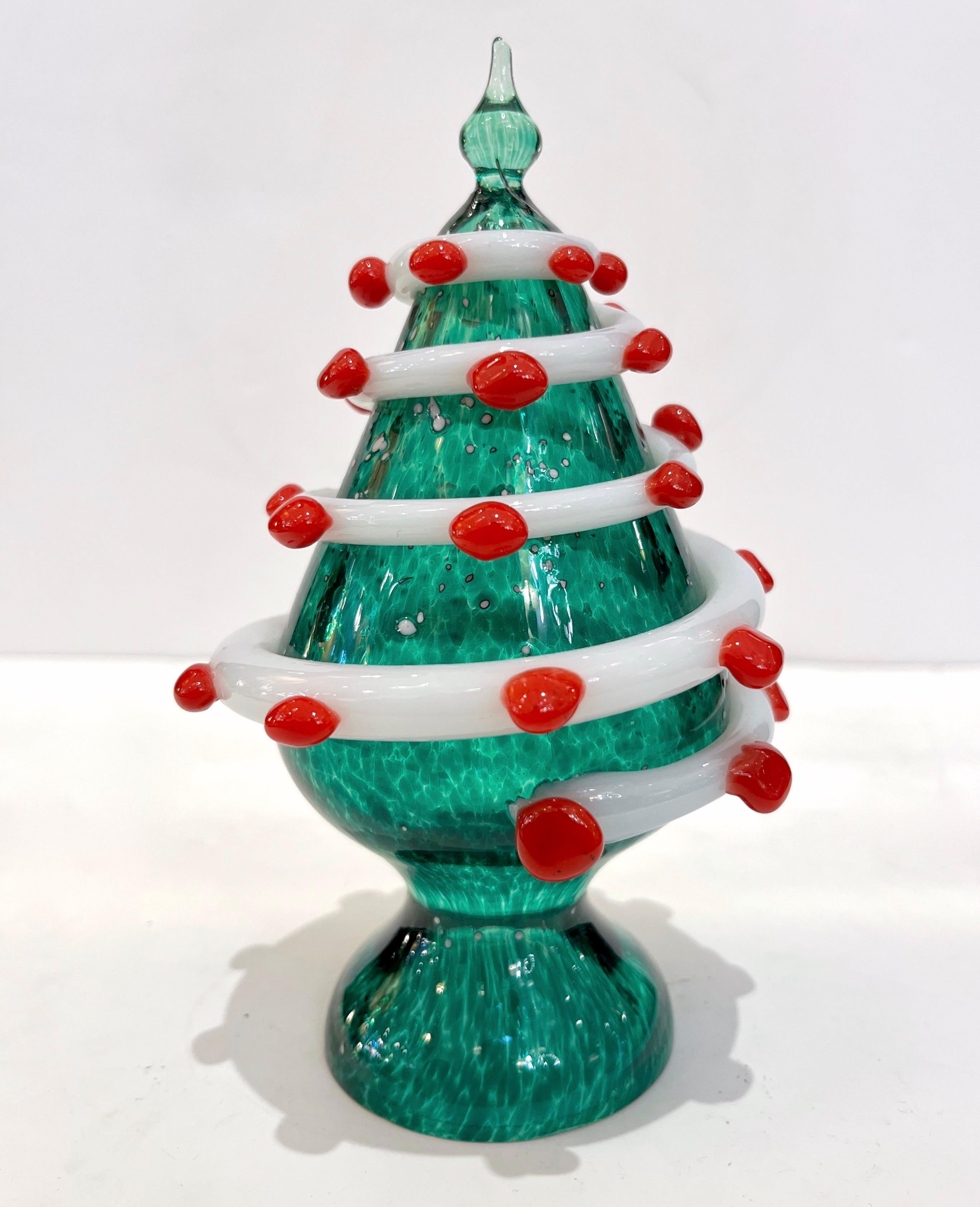 Bespoke Italian Modern Green White Murano Swirl Glass Christmas Tree Sculpture 2