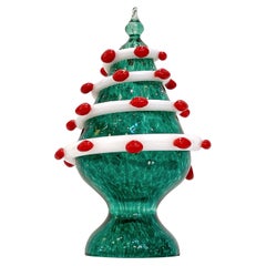 Sculpture d'arbre de Noël moderne italienne sur mesure en verre de Murano vert et blanc en forme de tourbillon
