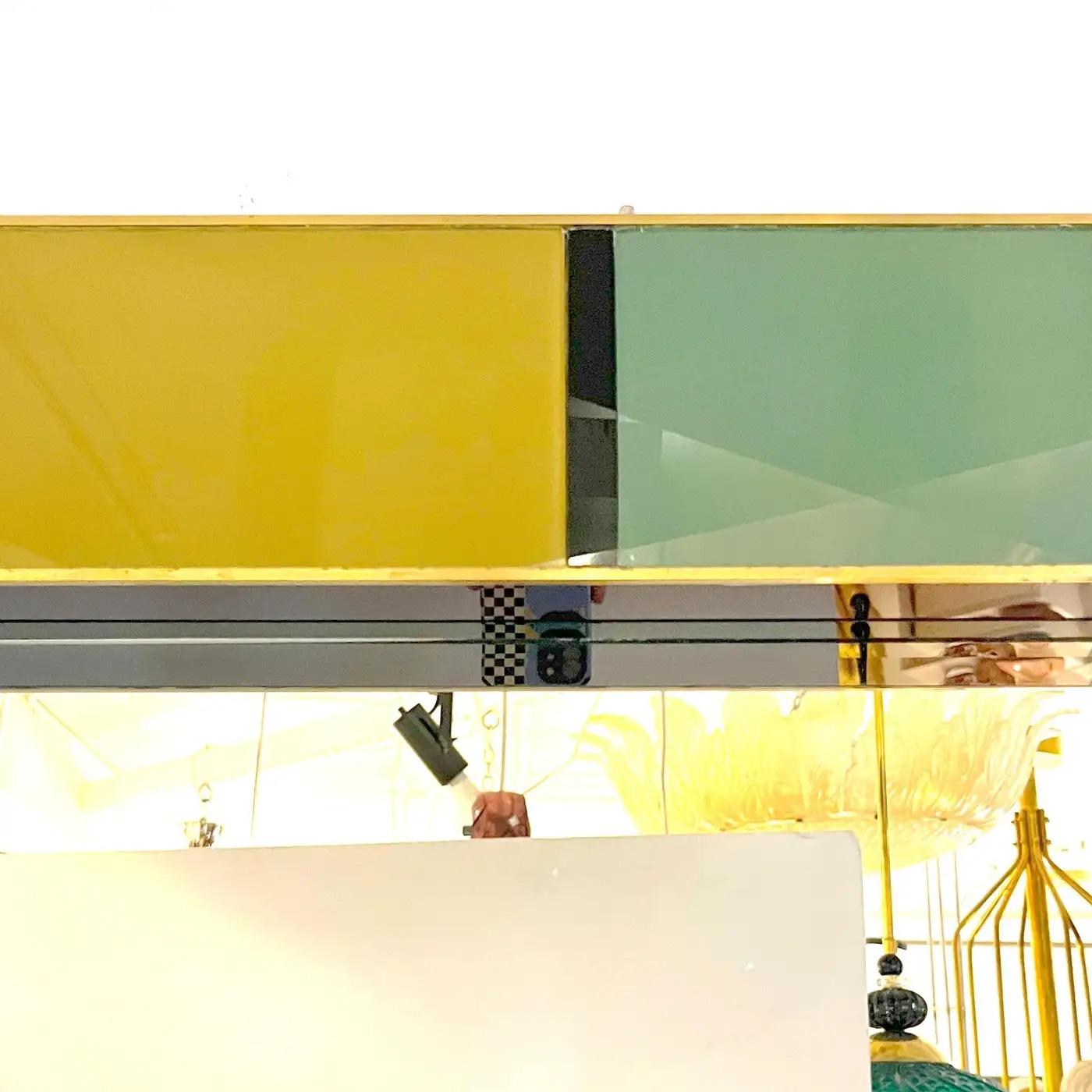 Bespoke Italian Mondrian Decor Orange Yellow Gray Black White Gold Glass Mirror For Sale 4