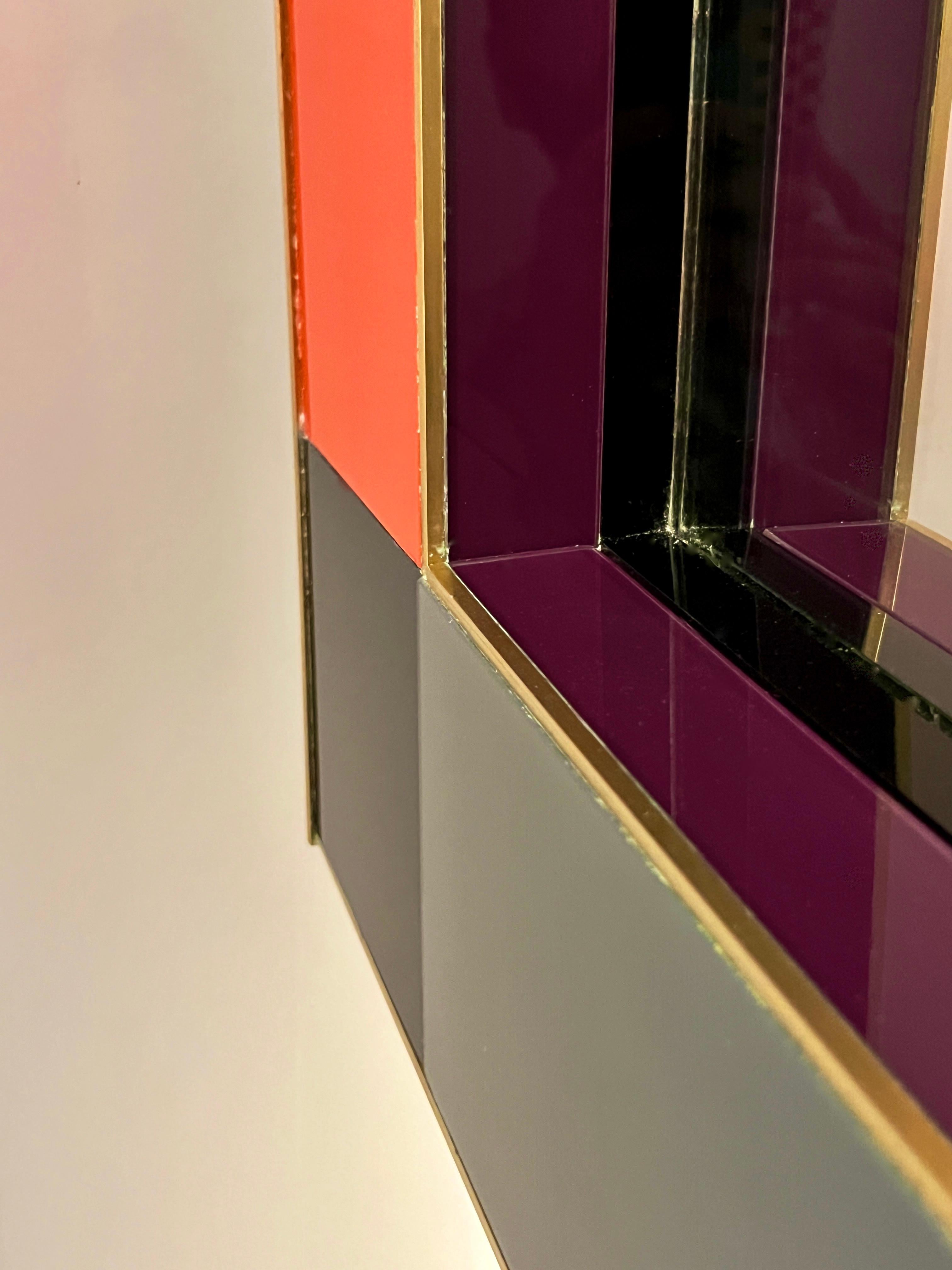 Bespoke Italian Mondrian Decor Arancione Giallo Grigio Nero Bianco Oro Vetro Specchio in vendita 4