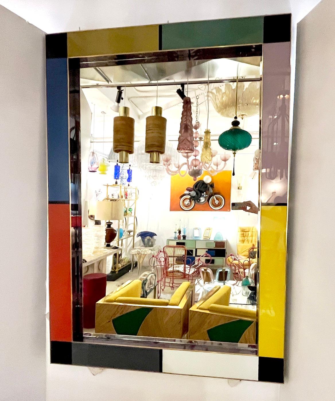 Bespoke Italian Mondrian Decor Arancione Giallo Grigio Nero Bianco Oro Vetro Specchio in vendita 5