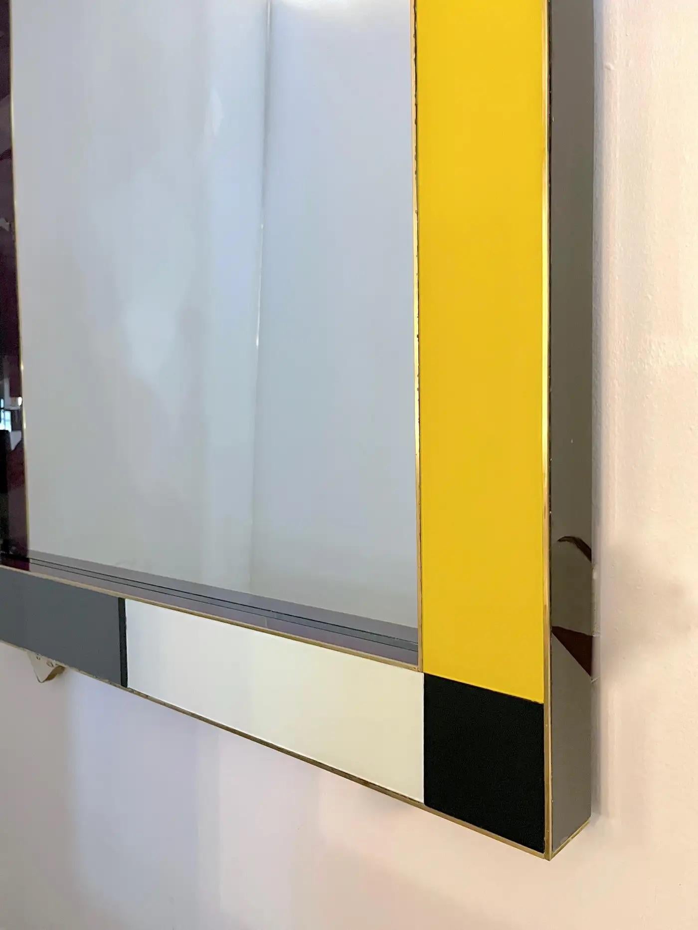 Bespoke Italian Mondrian Decor Orange Yellow Gray Black White Gold Glass Mirror For Sale 7