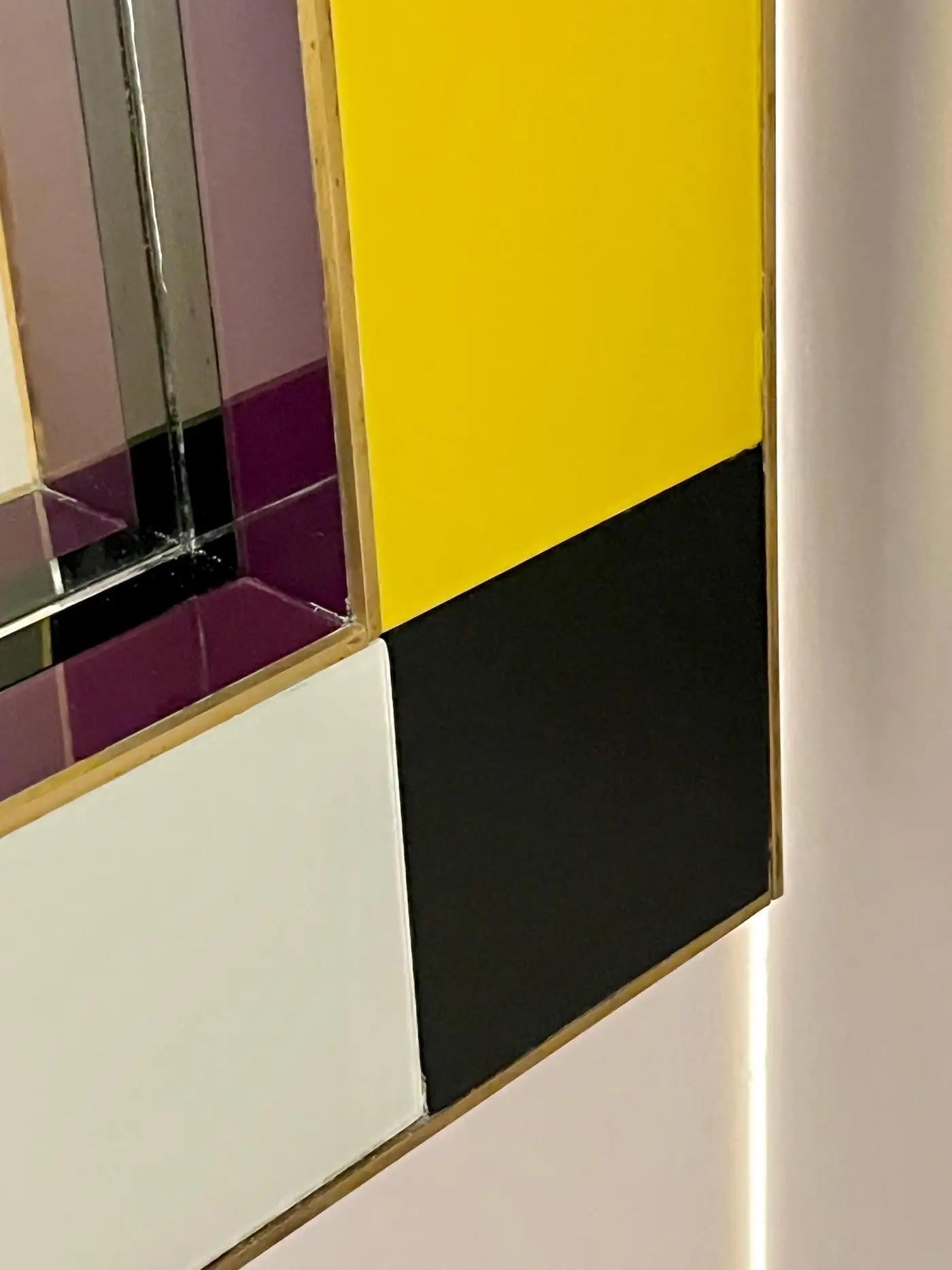 Bespoke Italian Mondrian Decor Orange Yellow Gray Black White Gold Glass Mirror For Sale 8