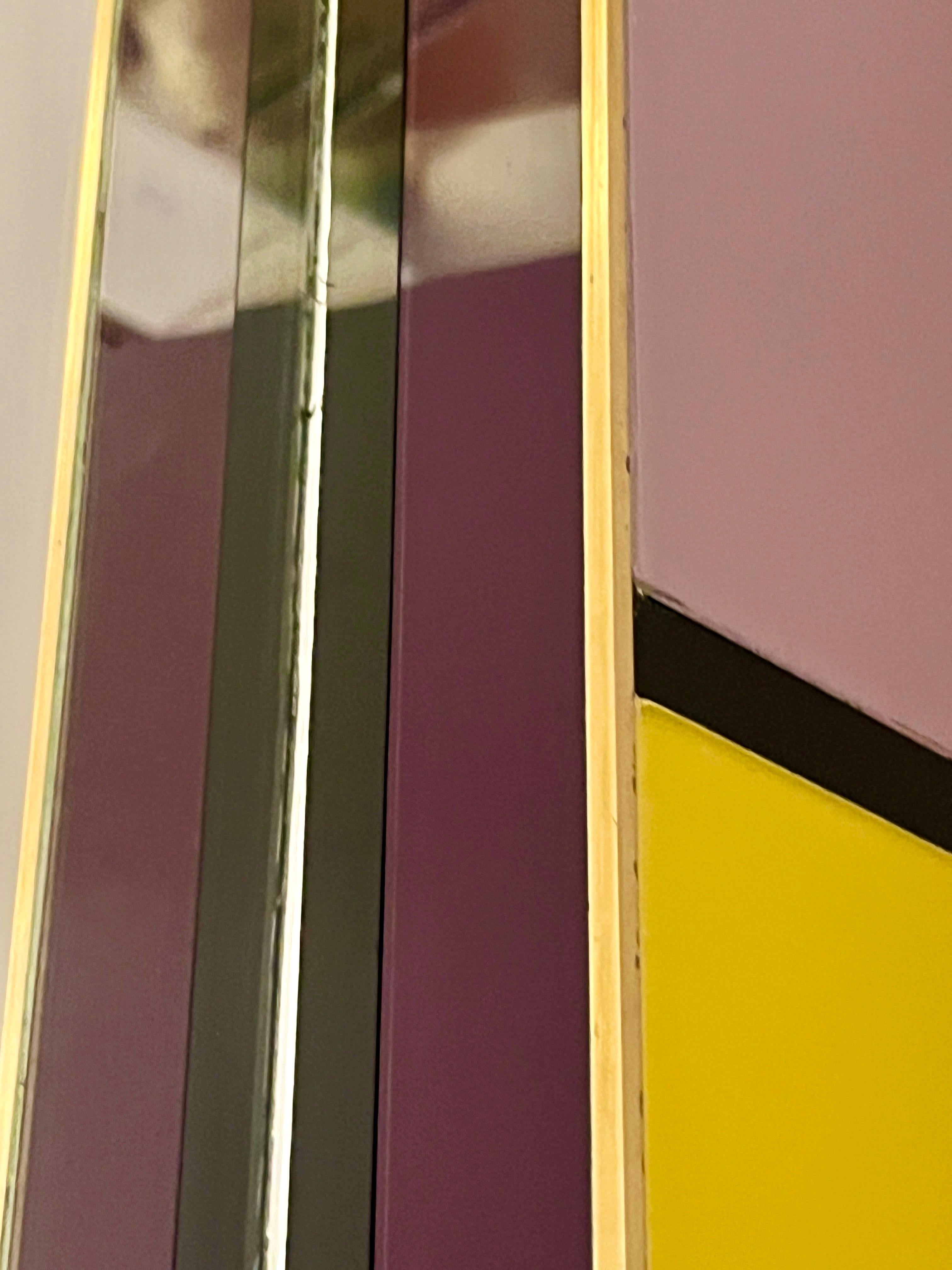 Bespoke Italian Mondrian Decor Arancione Giallo Grigio Nero Bianco Oro Vetro Specchio in vendita 8