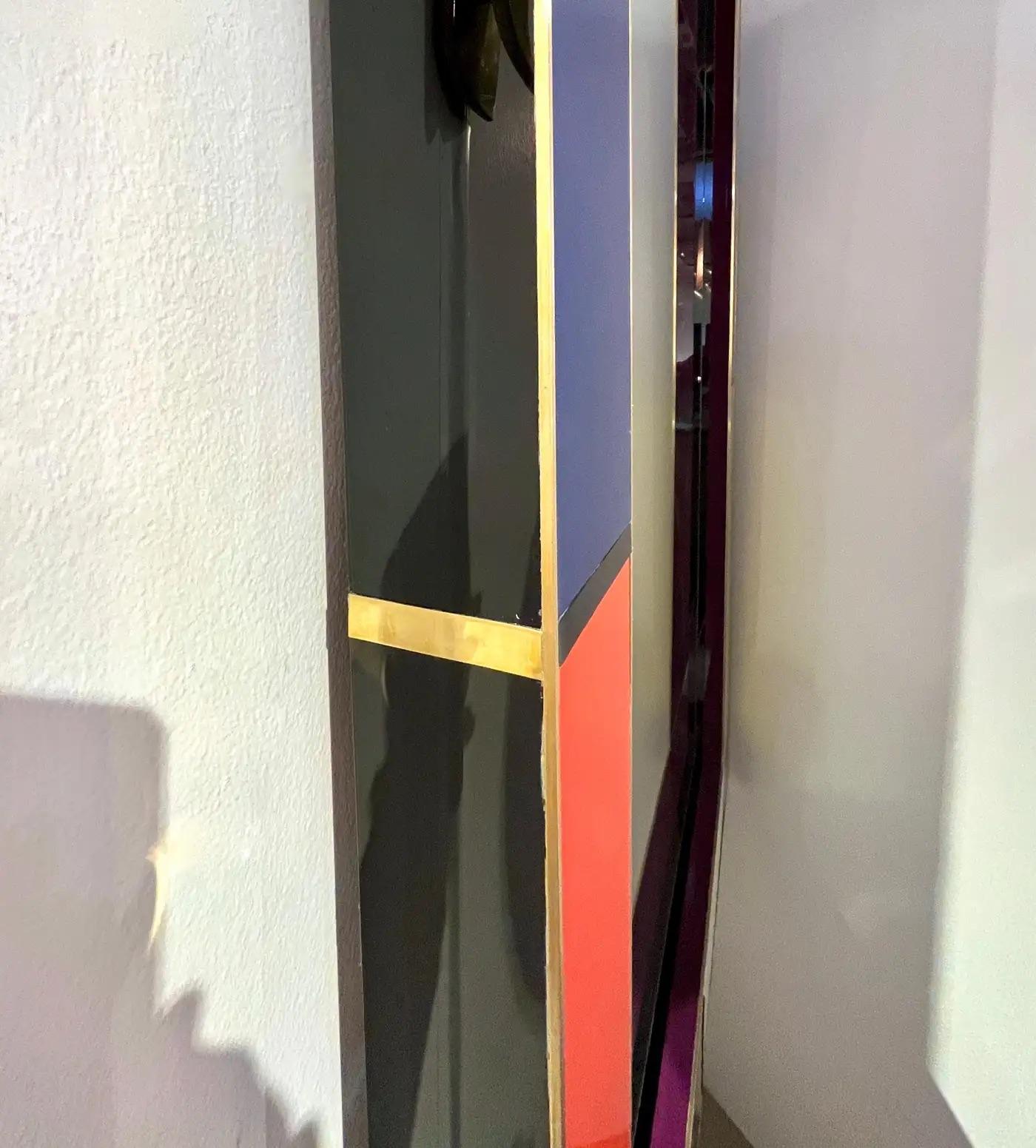Bespoke Italian Mondrian Decor Orange Yellow Gray Black White Gold Glass Mirror For Sale 10