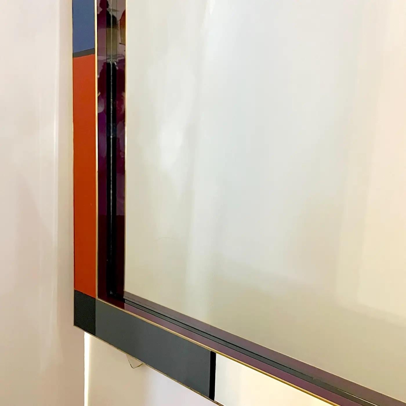 Post-Modern Bespoke Italian Mondrian Decor Orange Yellow Gray Black White Gold Glass Mirror For Sale