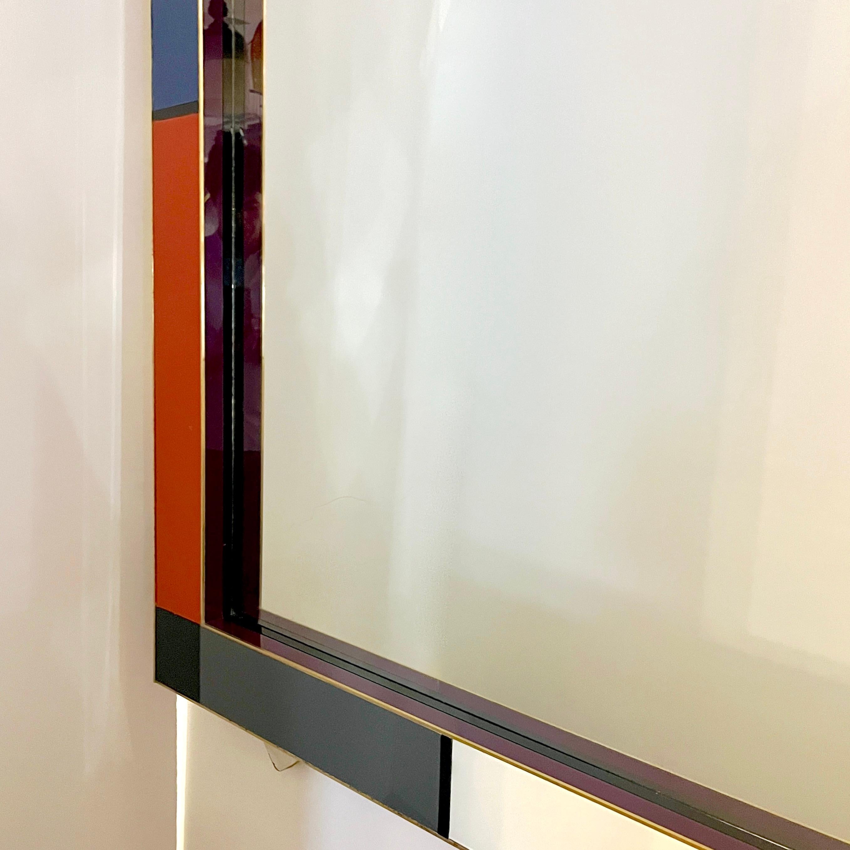 Postmoderno Bespoke Italian Mondrian Decor Arancione Giallo Grigio Nero Bianco Oro Vetro Specchio in vendita