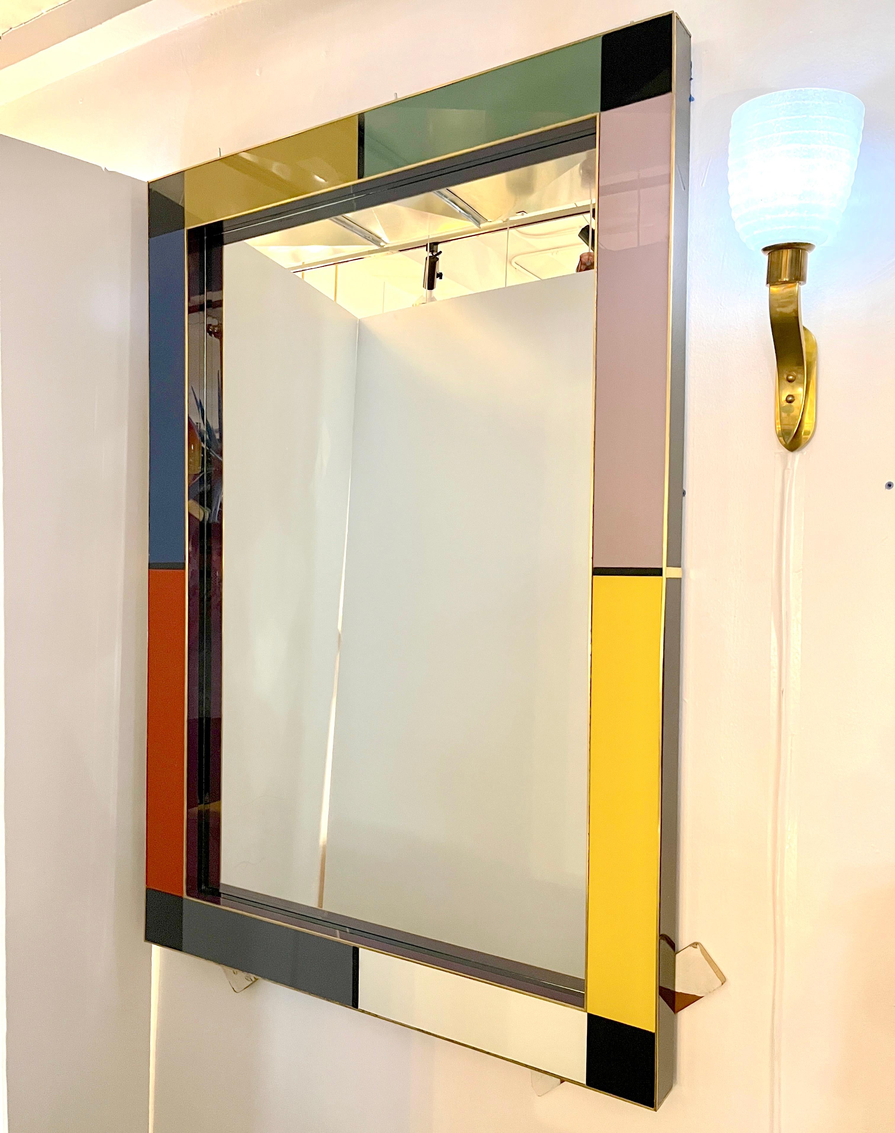 Italiano Bespoke Italian Mondrian Decor Arancione Giallo Grigio Nero Bianco Oro Vetro Specchio in vendita