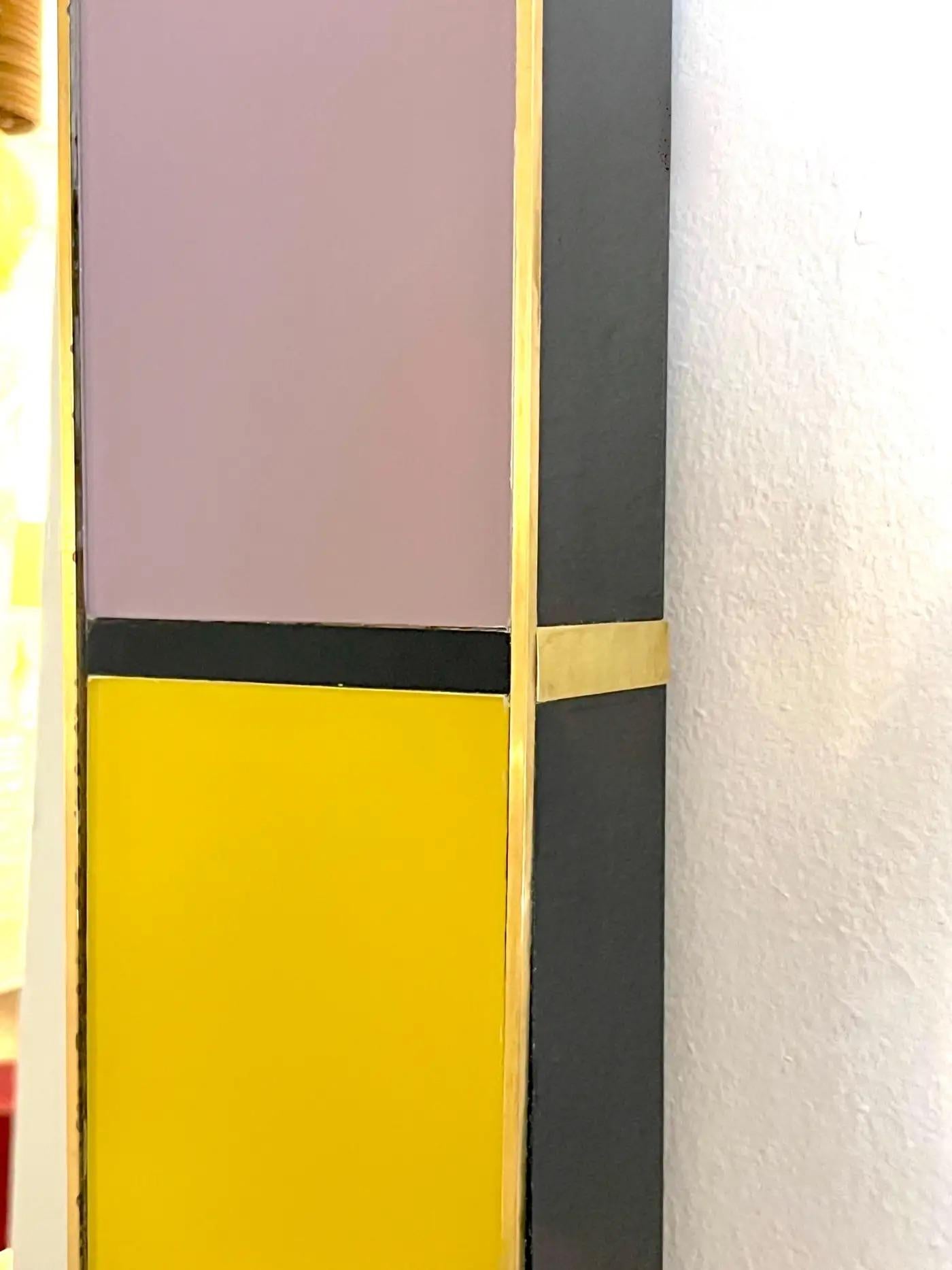 Bespoke Italian Mondrian Decor Orange Yellow Gray Black White Gold Glass Mirror In Excellent Condition For Sale In New York, NY