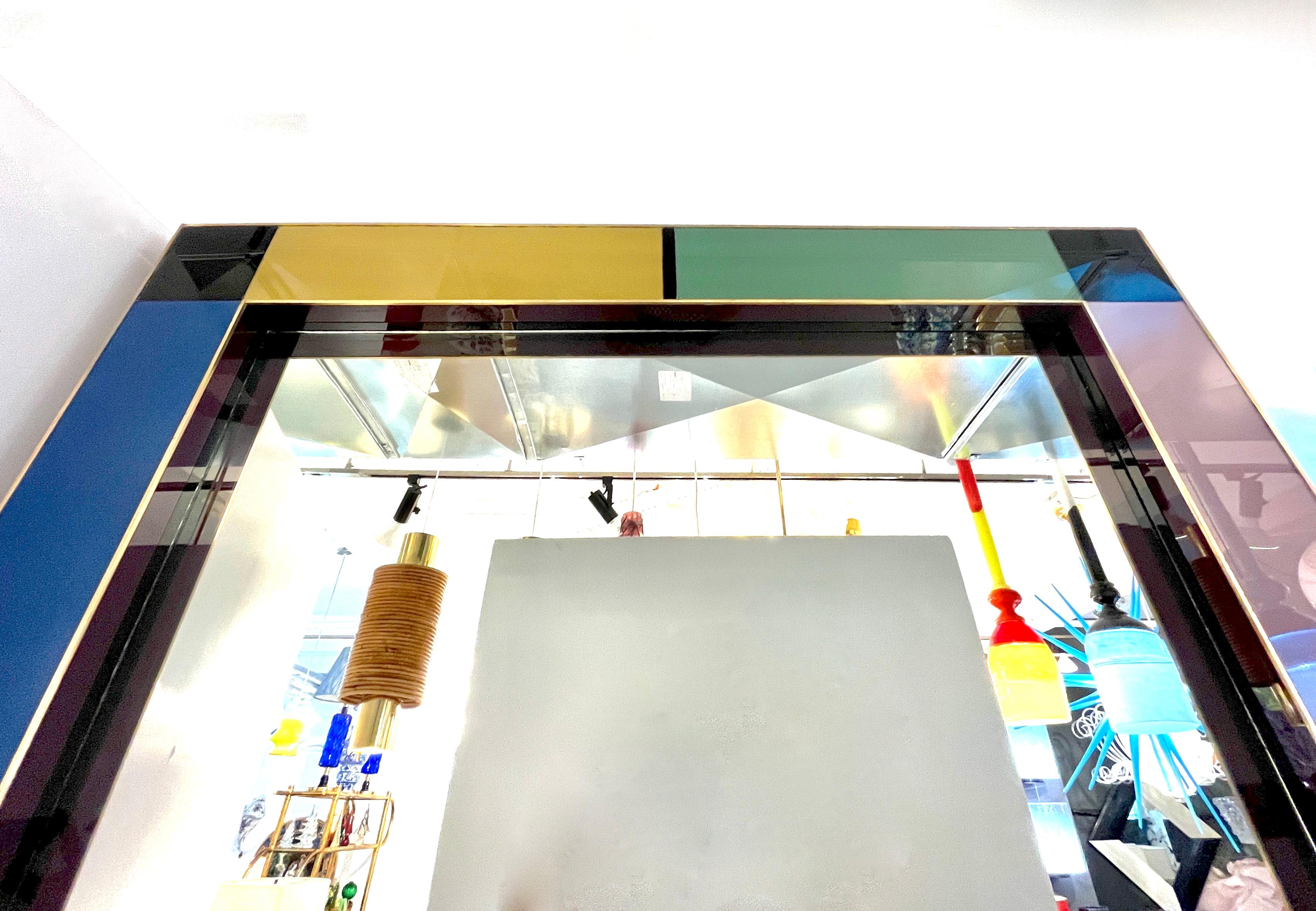XXI secolo e contemporaneo Bespoke Italian Mondrian Decor Arancione Giallo Grigio Nero Bianco Oro Vetro Specchio in vendita