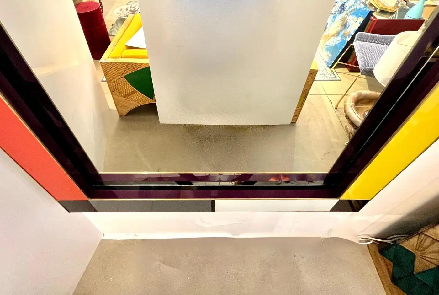 Bespoke Italian Mondrian Decor Orange Yellow Gray Black White Gold Glass Mirror For Sale 1