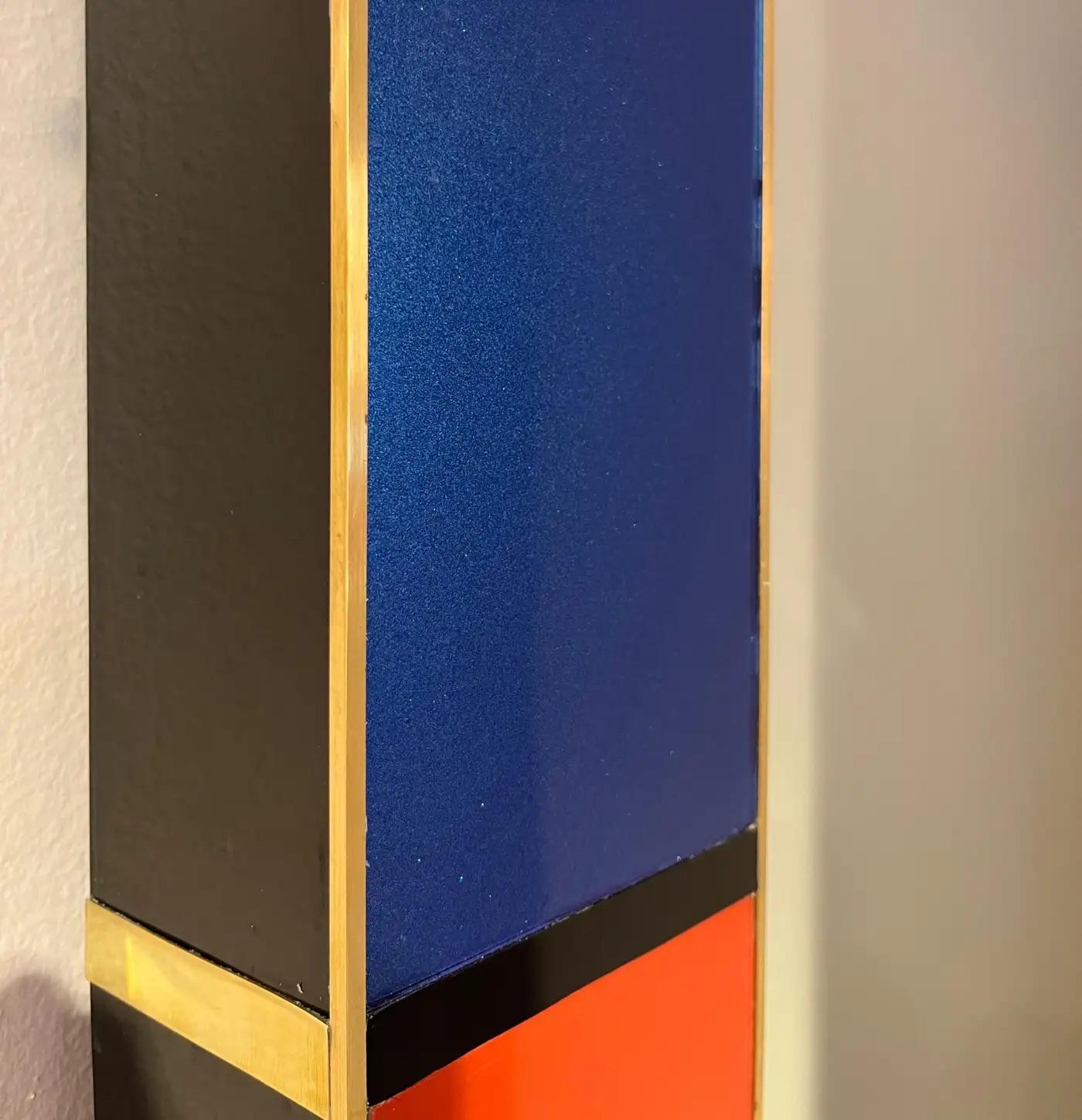 Bespoke Italian Mondrian Decor Orange Yellow Gray Black White Gold Glass Mirror For Sale 2