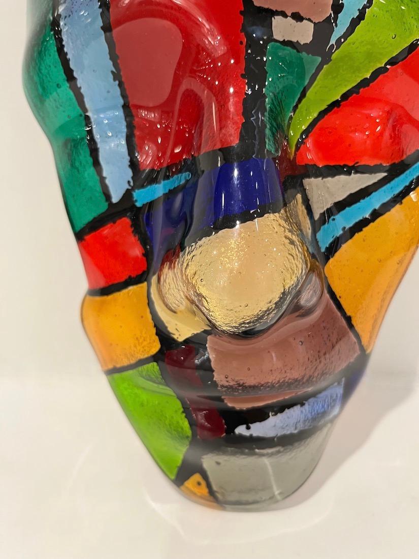 Einzigartige moderne 3D-Maske aus venezianischem Murano-Glas, exklusiv bei Cosulich Interiors & Antiques, inspiriert von Mondrian, realisiert in verschiedenen Blockfarben, aqua-blau, türkis, limonengrün, rot, orange-gelb, eingefasst in dünne