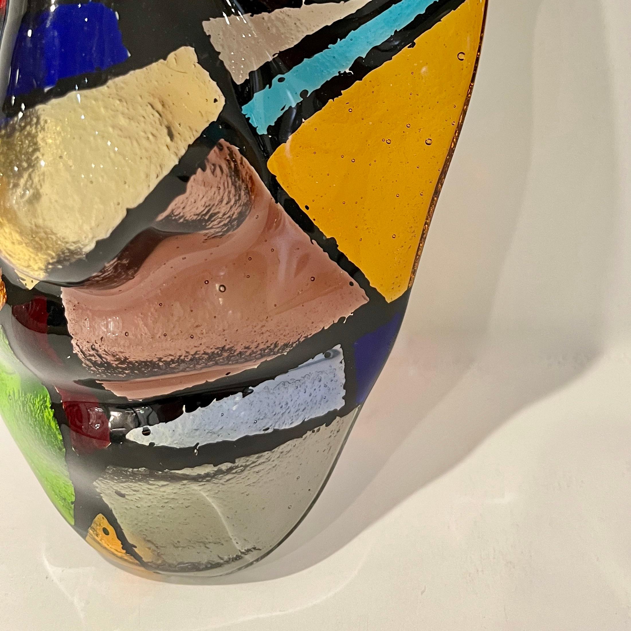 Hand-Crafted Bespoke Italian Mondrian Style Blue Green Red Black Murano Glass Mask Sculpture For Sale
