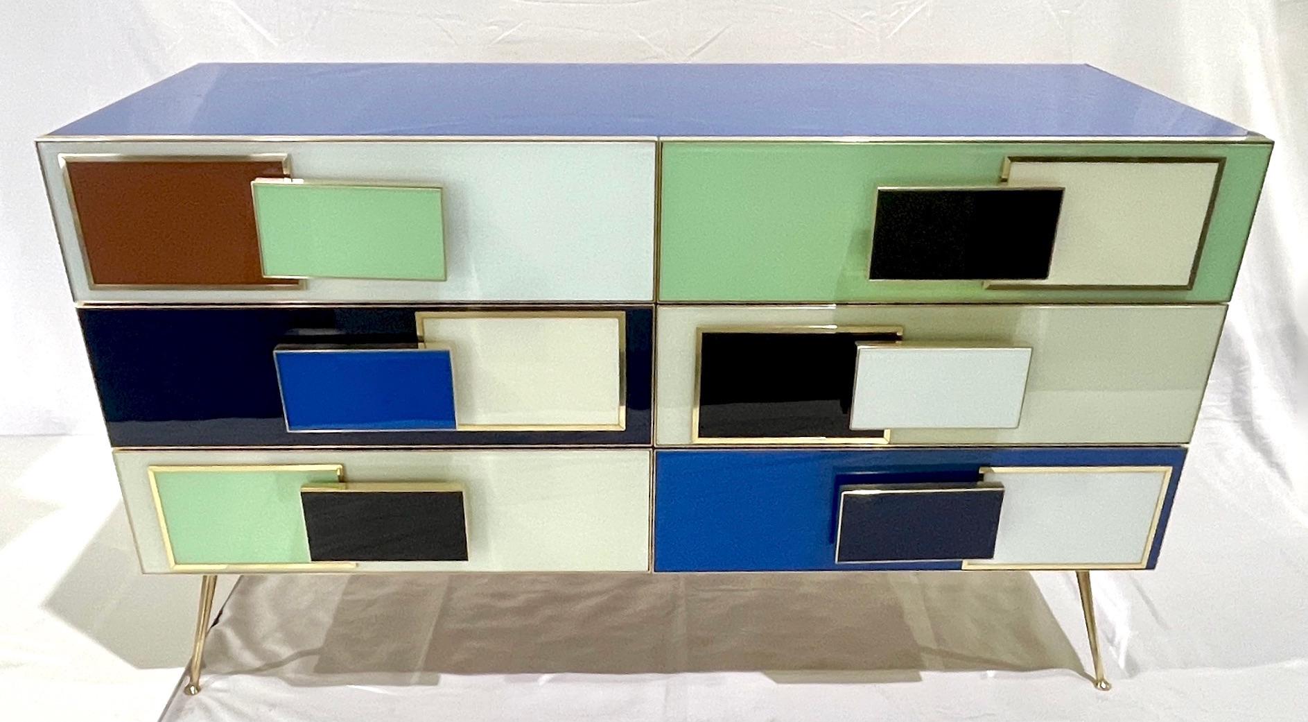 Commode/château en laiton moderne bleu, vert, blanc et marron de style Mondrian italien sur mesure en vente 4