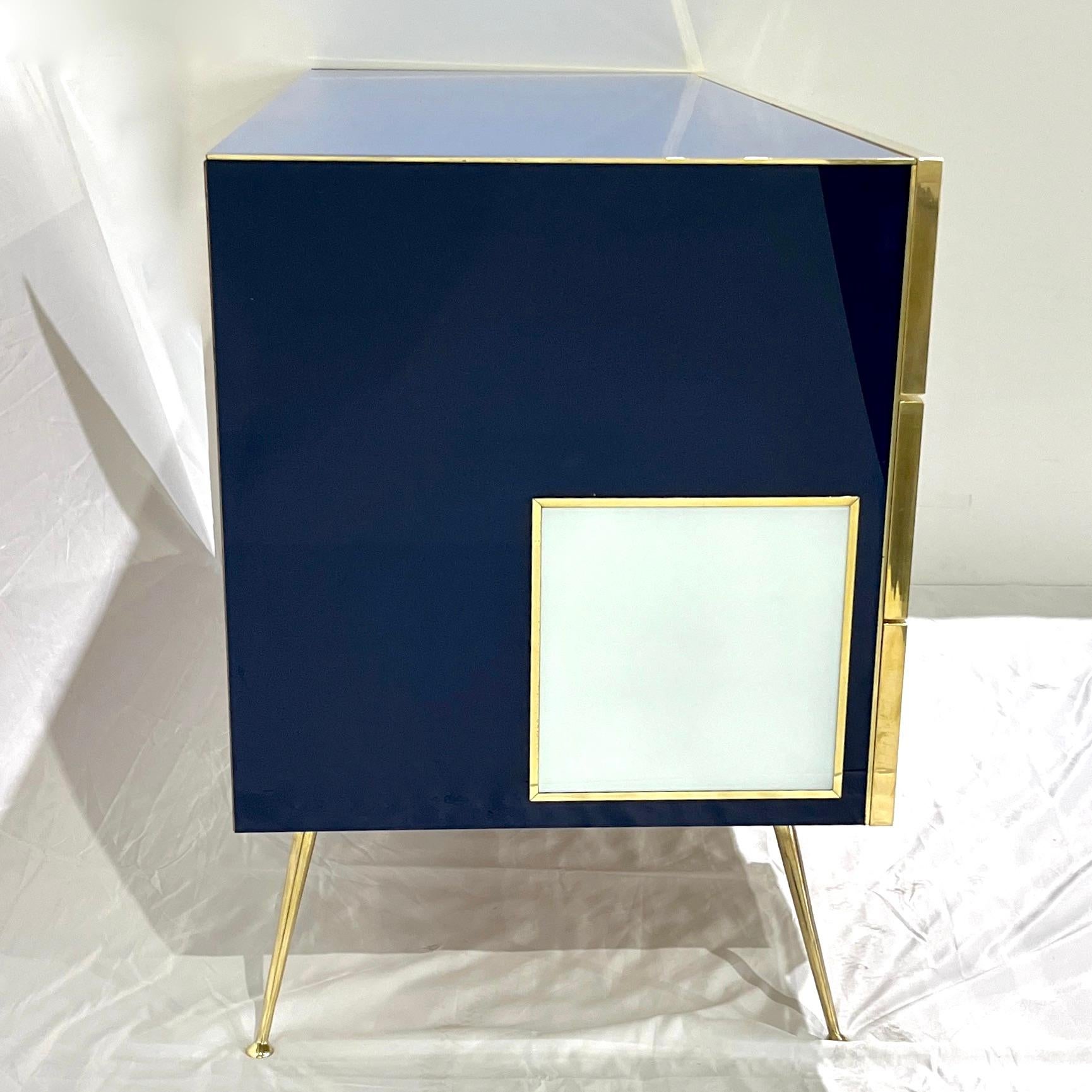 Bespoke Italian Mondrian Style Blue Green White Brown Modern Brass Dresser/Chest For Sale 7