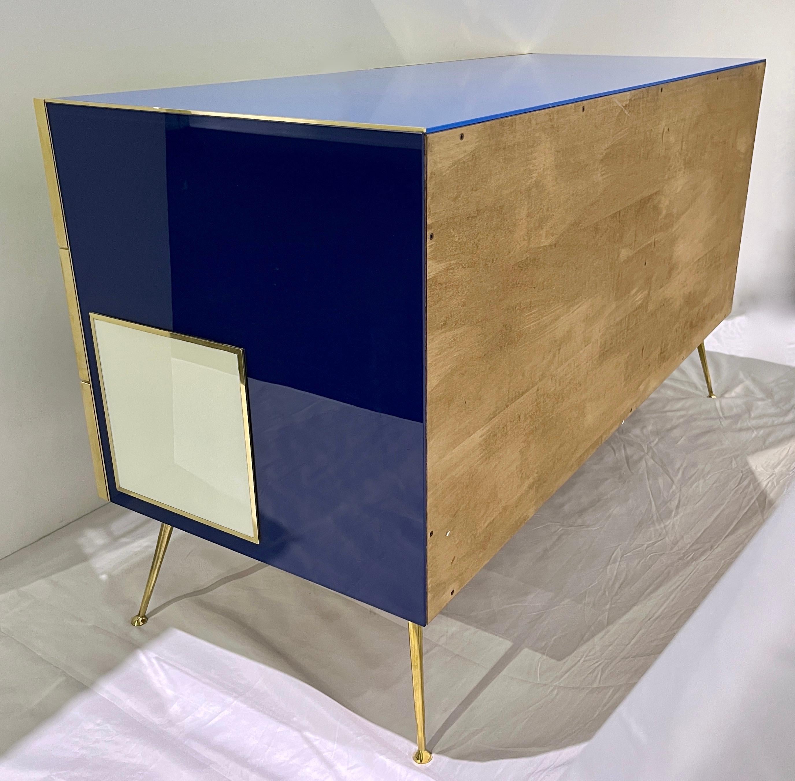 Bespoke Italian Mondrian Style Blue Green White Brown Modern Brass Dresser/Chest For Sale 1