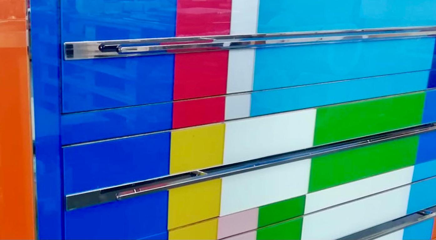 Bespoke Italian Mondrian Style Blue Green Yellow White Pink Modern Dresser/Chest In New Condition In New York, NY
