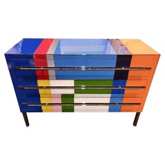 Bespoke Italian Mondrian Style Blue Green Yellow White Pink Modern Dresser/Chest