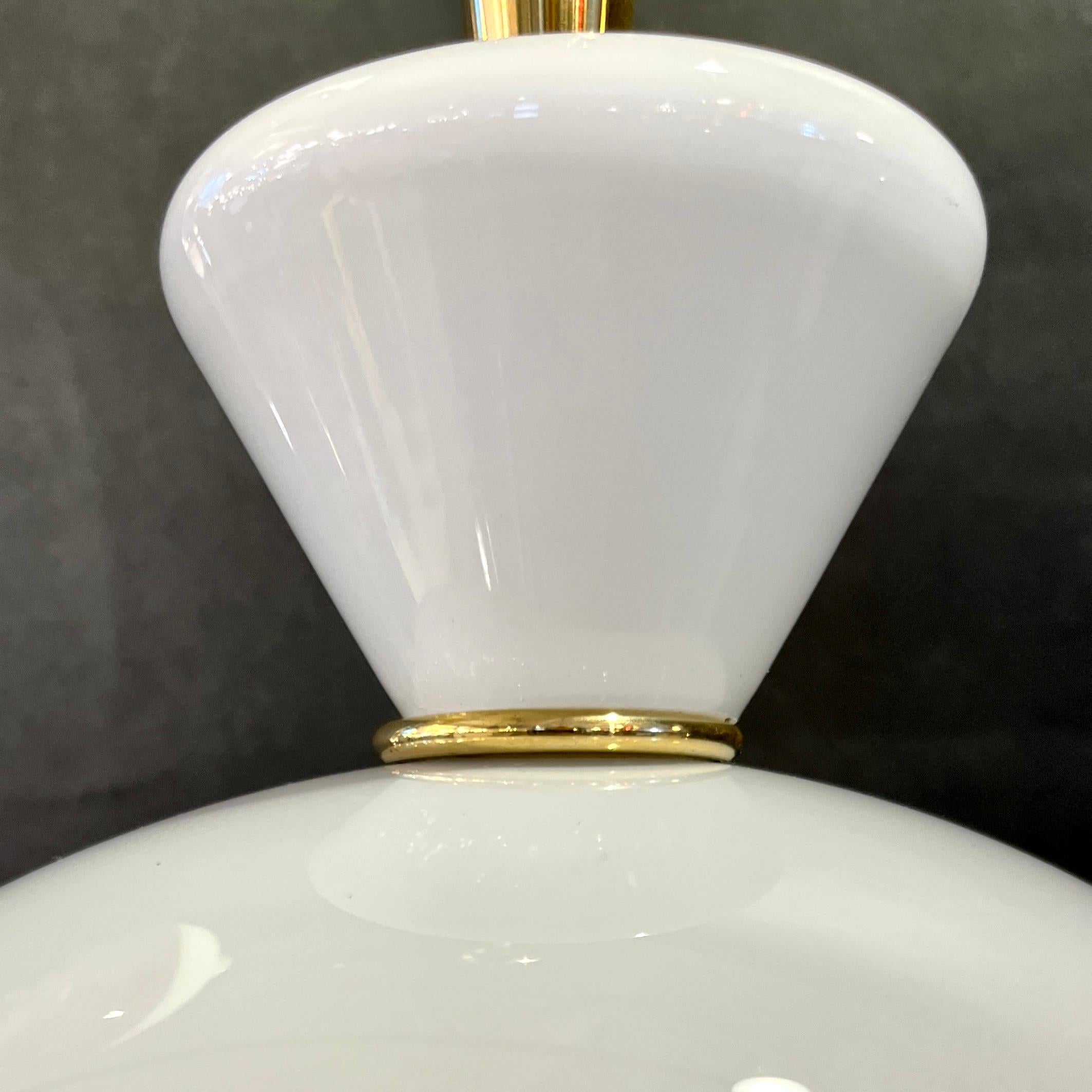 Bespoke Italian Organic Amber White Flat Spheroid Murano Glass Pendant Light For Sale 4